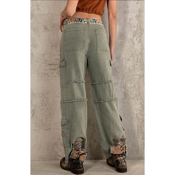 POL Army Green Frayed Edge Utility Jeans Relaxed Fit - Picture 5 of 14
